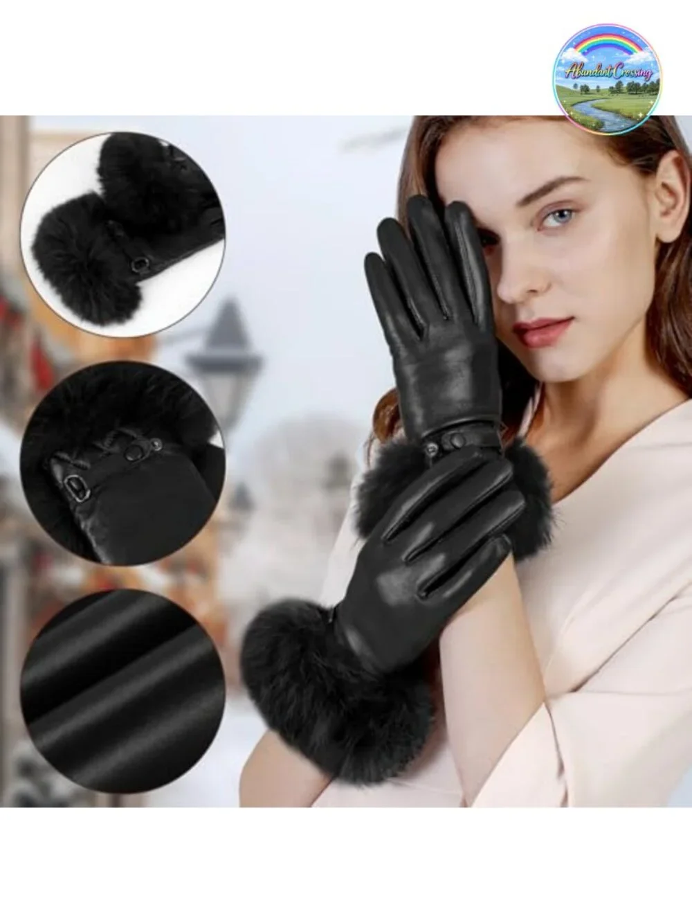 Women's Sheepskin Leather Touchscreen Gloves with Fur Trim, Winter Driving